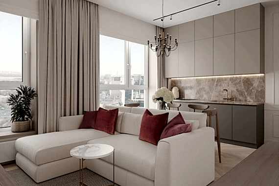 дизайн квартиры с кухней-гостиной1