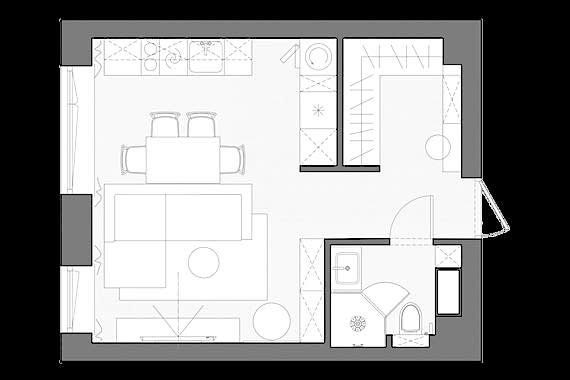 дизайн квартиры с кухней-гостиной12
