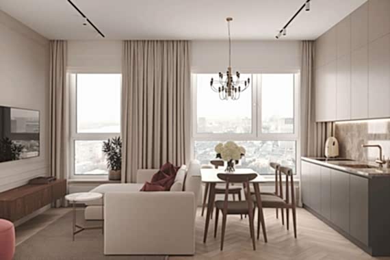 дизайн квартиры с кухней-гостиной4